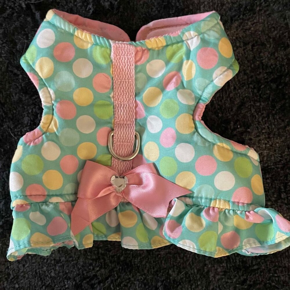 Small Dog Harness: Brand-new Polka Dot Fabric, XS